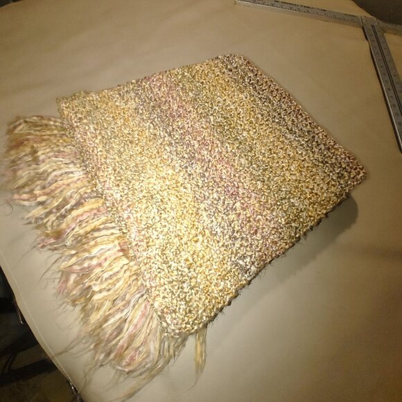 Handwoven Scarf Throw Pastel Textured Fringe  60 by 54 Tan Grey Mauve Multicolor - Picture 8 of 13
